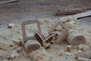 Woodworking Craftsmanship A Journey Through Shavings and Skillfully Carved Blocks of Wood photo