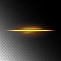 Yellow horizontal lens flares. Laser beams, horizontal light rays. Beautiful warm light flares. Glowing streaks on a dark background. vector