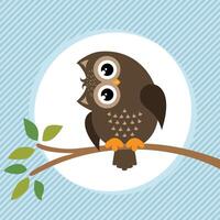 Lovely illustration with cute owl on tree branch vector