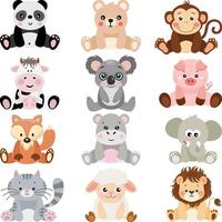Set digital collage of adorable animals sitting vector