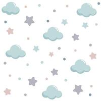 Pastel Clouds and Stars Pattern vector