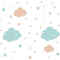 Soft Clouds Stars Pastel Pattern vector