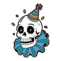 Party Clown Skull Illustration with Hat and Ruffle vector