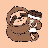 Cute Sloth Hugging a Coffee Cup vector