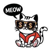 Cool Cat with Sunglasses and Meow Text Illustration vector