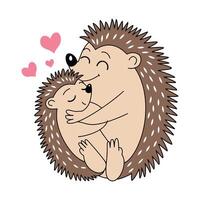 Hedgehog Family Hugging Illustration vector