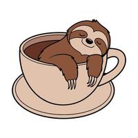 Cartoon Sloth Relaxing in Coffee Cup Illustration vector