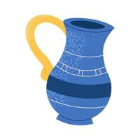 Blue clay jug for Happy Hanukkah. Flat illustration isolated on white background. vector