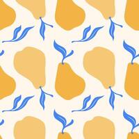 Seamless pear pattern. Fruit background design. Repeating print for fabric vector