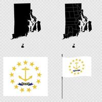 Set of map and map with province, flag and flagpole of Rhode Island state. illustration. vector