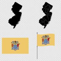 Set of map and map with province, flag and flagpole of New Jersey state. illustration. vector