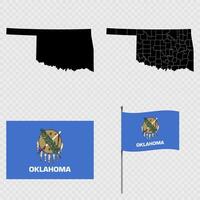 Set of map and map with province, flag and flagpole of Oklahoma state. illustration. vector