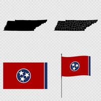 Set of map and map with province, flag and flagpole of Tennessee state. illustration. vector