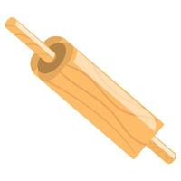 Wooden rolling pin with cylindrical body and handles on both ends, showcasing natural wood grain. Essential tool for rolling out dough for pastries, cookies, and bread vector