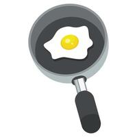 Frying pan with a single fried egg, white part and yellow yolk in the center, black handle. Ideal for breakfast and cooking demos vector