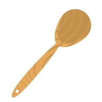 Wooden spoon with a smooth, curved handle and rounded bowl, showcasing natural wood grain patterns. Ideal for kitchen, cooking, and culinary designs vector