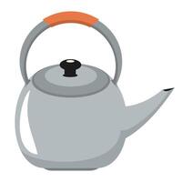 Gray kettle with an orange grip on the handle and a black knob on the lid. Ideal for boiling water for tea, coffee, and other hot beverages vector