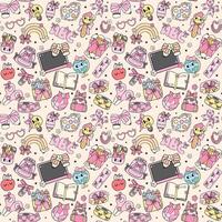 Back to School Seamless Pattern Cute Coquette School Supplies with Bow Design Hand Drawn isolated on background vector