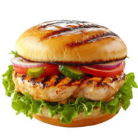 Grilled Chicken Burger With Fresh Vegetables, on transparent background png