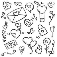 Set of cute Valentine day doodle elements. vector