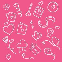 Valentines day doodle set, objects for design, illustration flat vector