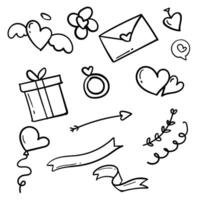 Valentine day romantic doodle cartoon set design vector
