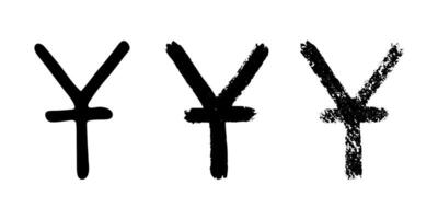 Hand drawn chinese yuan gold currency symbol set Brush stroke doodle Single element for design vector