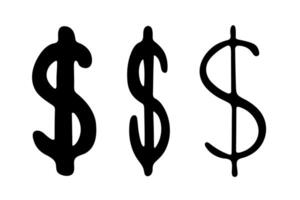 Hand drawn dollar currency symbol set Brush stroke doodle Single element for design vector