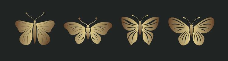elegant golden butterflies, moths with glitter on dark background. Luxurious design with emphasis on elegance and style. Suitable for decor, branding and art projects vector