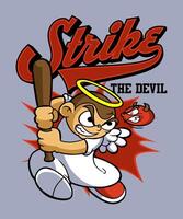 Strike the Devil Retro Cartoon Illustration Design vector