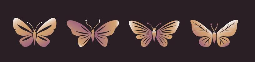 elegant golden butterflies, moths with purple shade on dark background. Luxurious design with emphasis on elegance and style. Suitable for decor, branding and art projects vector