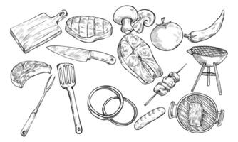 barbeque set handdrawn collection vector