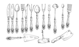 cutlery set handdrawn collection vector