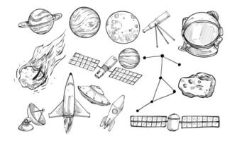 space exploring handdrawn collection vector
