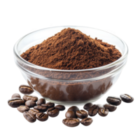 Ground Coffee In Glass Bowl With Beans, on transparent background png