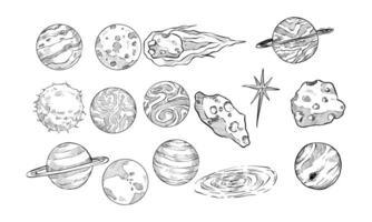 solar system handdrawn collection vector