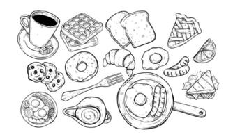 breakfast menu handdrawn collection vector