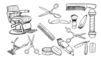 barber tools handdrawn collection vector