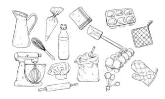 cake cooking utensils handdrawn collection vector
