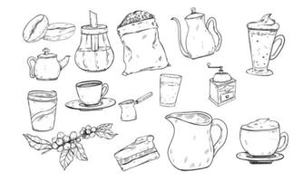 coffee and teapot handdrawn collection vector