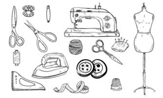 tailor tools handdrawn collection vector