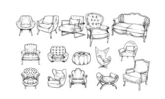 sofa and chair handdrawn collection vector