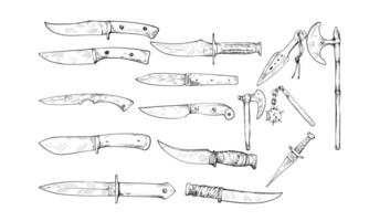 knife and axe handdrawn collection vector