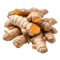 A Cluster of Fresh Turmeric Roots Isolated on Black, on transparent background png