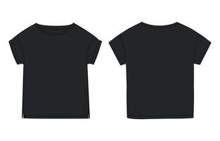 Black t - shirt template, front and back view isolated on white background vector
