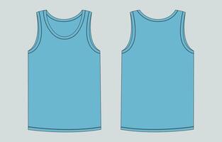 A blue tank top with a front view and back view vector