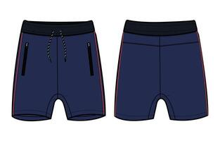 A pair of shorts with black and red stripes vector
