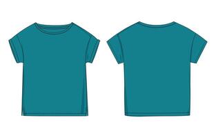 A teal t - shirt with a front and back view vector