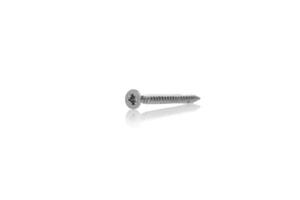 macro screw of silver color on a white background photo