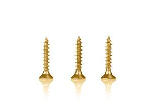 macro screw of golden color on a white background photo